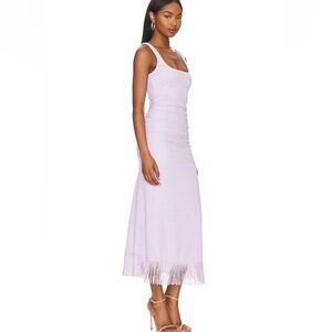 Likely Nino Dress Fringe Lilac purple violet lavender midi tea length revolve